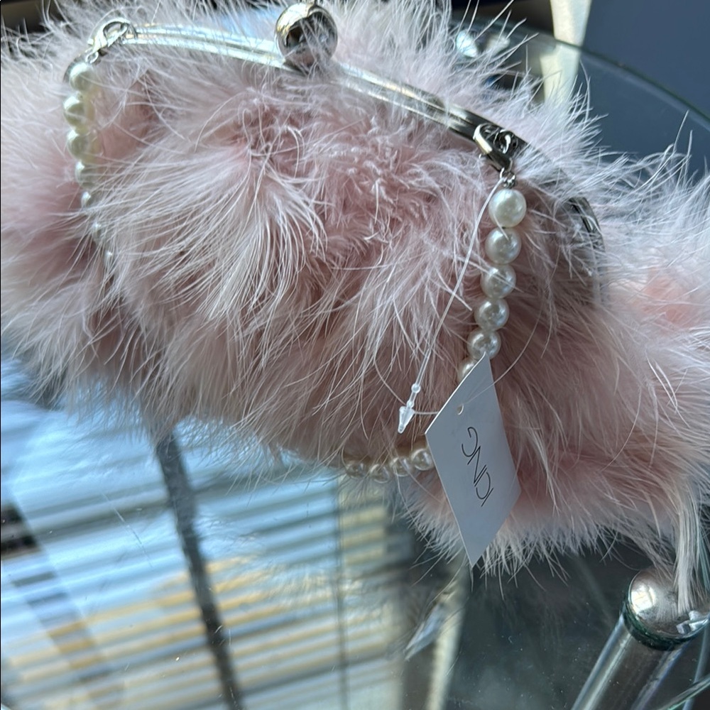 Icing Pink Feathered Clutch with Rhinestone Embellishments